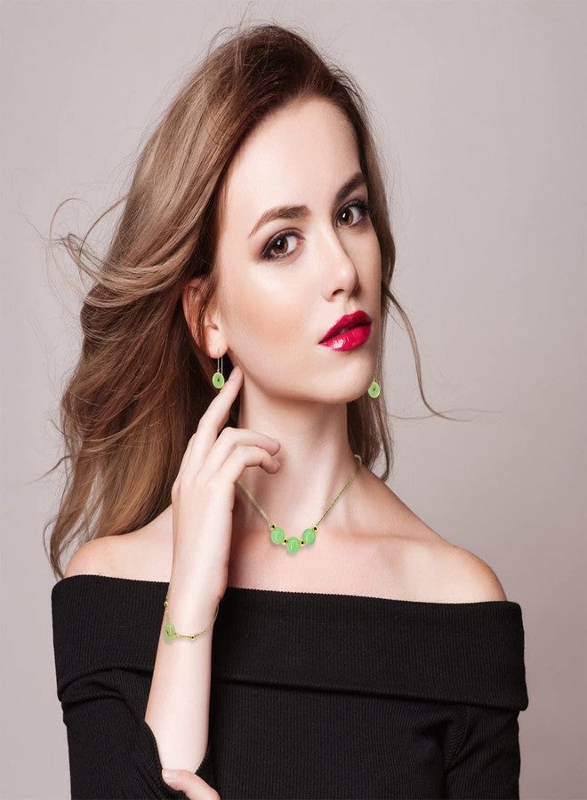 Ezindraw 3 PCS Jade Jewelry Set for Women, Green Jade Beads Pendant Necklace, Green Donuts Drop Earrings, Ring Charm Bracelet, Gift for Mom, Wife - Image 2
